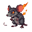 a gray, realistic looking rat, with sharp ears and teeth that is inflicted with the fire element, making it exibit fire elements on its tail and glowing fire-red eyes, also make it look large, intimidating and like it is 50 years old