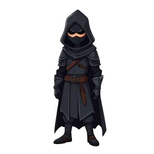 a hoax knight dressed in dark clothe with hood on his head