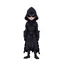 a hoax knight dressed in dark clothe with hood on his head