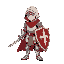 knight with sword, knight with shield, white and red hood