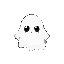  a cute little ghost with big black round eyes, in a white sheet