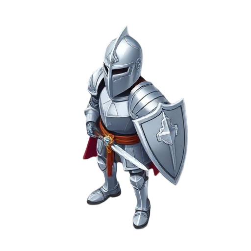  medieval knight in full silver armor