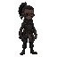 male medieval spy with a deep black skin,  afro dreads in a ponytail hairstyle wearing a  bandana, an eyepatch, a a dark-gray rustic tactical infiltration suit 