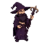  human wizard with grimoire, black beard, dark purple robe, forked staff, wizard hat, dark fantasy style 
