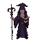  wizard with grimoire, dark fantasy, dark purple robe, forked staff