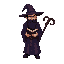  human wizard with grimoire, black beard, dark purple robe, forked staff, wizard hat, dark fantasy style 