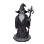 a wizard with grey robes, grimorie and staff, dark fantasy style
