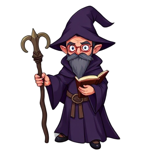  wizard with grimoire, dark fantasy, dark purple robe, forked staff