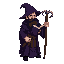  human wizard with grimoire, black beard, dark purple robe, forked staff, dark fantasy style 