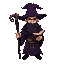  human wizard with grimoire, black beard, dark purple robe, forked staff, wizard hat, dark fantasy style 