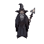 create a wizard, with grimorie and staff, grey robes, dark fantasy style