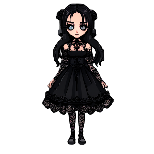 gothic girl character sprite, 16 bits snes , black gothic dress with lace