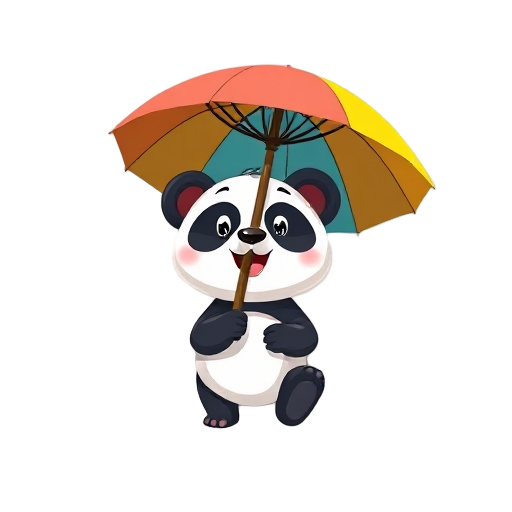 a panda with a colorful umbrella