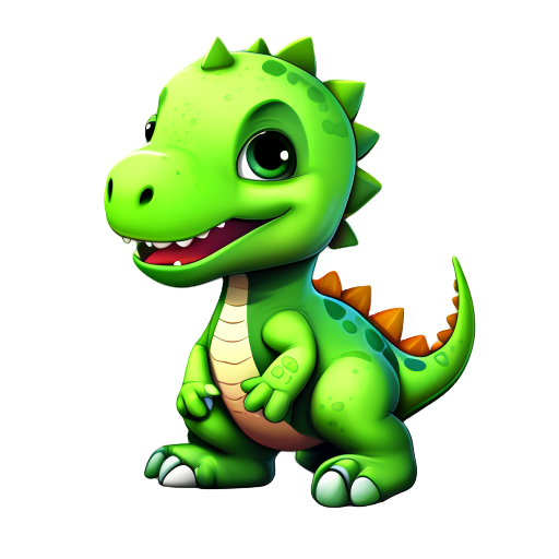 generate a cute little dinasour character with green skin