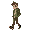 young man walking, mullet brown hair,, green jacket, brown pants, dark shoes