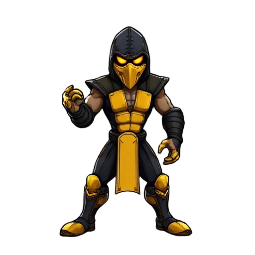 generate the mortal kombat 3 character, scorpion. he must be standing in fighting stance