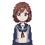 korean highschool uniform girl with brown bob cut hair and sky blue eyes