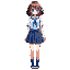 japanese highschool uniform girl with brown bob cut hair and sky blue eyes (full body, including feet)