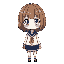 japanese high school uniform girl with brown bob cut hair and sky blue eyes