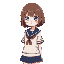 japa nese highschool uniform girl with brown bob cut hair and sky blue eyes (full body)