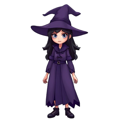 witch purple clothes black hair