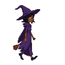 witch purple clothes black hair brown skin walking right