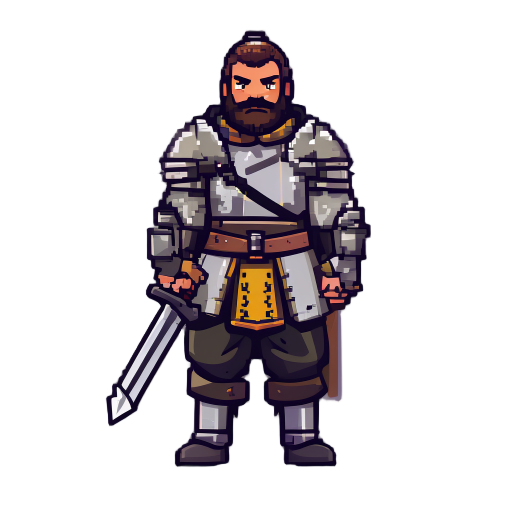 guerreiro medieval com uma espada pixel 