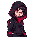 voce consegue criar uma personagem feminina com uma roupa com um macacão apertado frente unica com tons avermelhados e preto um vermelho forte, preciso que ela esteja em uma tematica cyberpunk