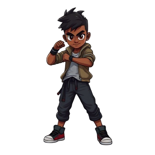 young black boy in fighting stance wearing urban clothing