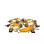 medieval  several bodies covered in white and yellow cloth, dead, lying on the ground, bloody, crowded  designed for a retro-style farm simulation game.