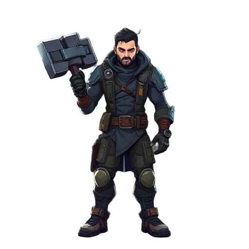 cyberpunk man with giant hammer