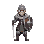 a armored clad warrior with a sword and a shield