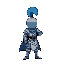 knight, blue plume, two handed sword side view