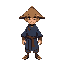warrior monk for 2d side scrolling game wearing a bamboo hat and blue robe