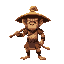 chinese warrior with bamboo hat and pole as a weapon invoking themes of the monkey king