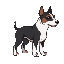 a character for a 2d platformer game. it should be a bullterrier dog, in the style of old sega genesis pixelart. main color should be black and white with brown eyebrows. sideview