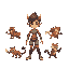 draw a sprite sheet with pixel art of a beast boy as a girl with an idle animation and fighting animations that shape into different animals doing moves also taunting animation’s animations of special
