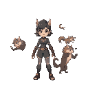 draw a sprite sheet with art of a beast boy as a girl with an idle animation and fighting animations that shape into different animals doing moves also taunting animation’s animations of special