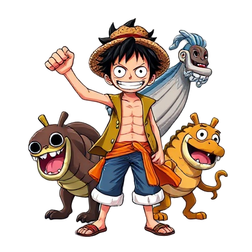 luffy one piece dando socos com várias mãos 