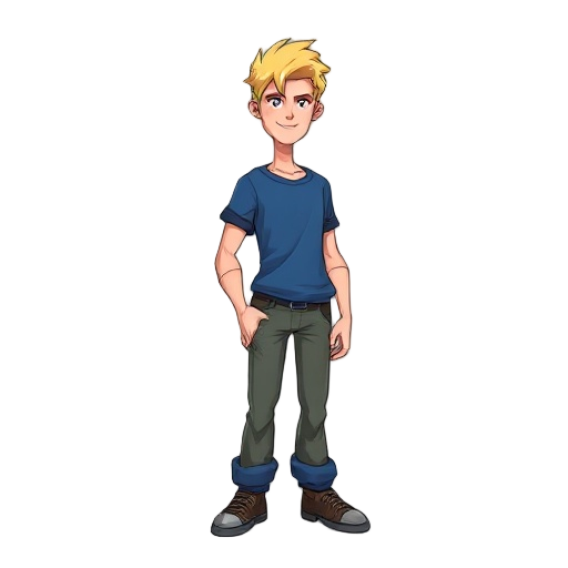 tall blonde guy with blue clothes