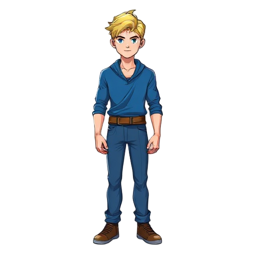 tall blonde guy with blue clothes