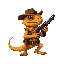 make a lizard orange with details black, with a gun and dressing like a cowboy