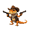 make a lizard orange with details black, with a gun and dressing like a cowboy