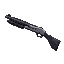 inventory icon for a mossburg 500 style shortgun, primary color black, secondary color silver, pump action shotgun, round holder on stock
