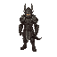 create a detailed outfit design for a dragonslayer in the style of tibia, inspired by guts from berserk. the character should wear heavy, battle-worn armor adorned with dragon motifs