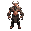 design a powerful cyclops warrior, standing tall and imposing with a rugged, battle-hardened appearance. his massive, muscular body is covered in intricate, glowing tattoos that tell the tales of his 