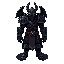 create a highly detailed pixel art character of a battle-worn dragonslayer, inspired by guts from berserk, in a dark fantasy setting. the character should wear heavy, scarred black armor with visible