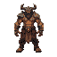 design a powerful cyclops warrior, standing tall and imposing with a rugged, battle-hardened appearance. his massive, muscular body is covered in intricate, glowing tattoos that tell the tales of his 