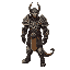create a detailed outfit design for a dragonslayer in the style of tibia, inspired by guts from berserk. the character should wear heavy, battle-worn armor adorned with dragon motifs, including scales