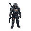 generate a mecenary with unique armor and weapons with inspiration from cyberpunk 2020, eclipse phase, trauma team. 